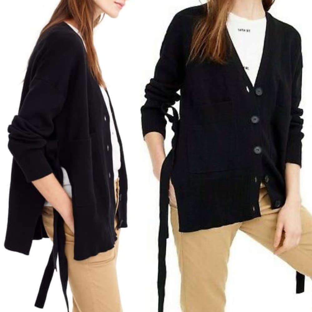 J. Crew Black Oversized Side Tie V Neck Cardigan